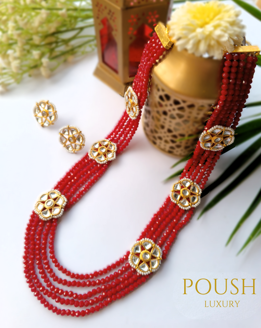 POUSH LUXURY Kundan long Red Rani Haar