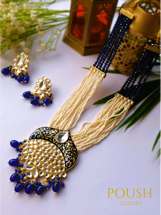 POUSH LUXURY Kundan long Anar Blue Rani Haar