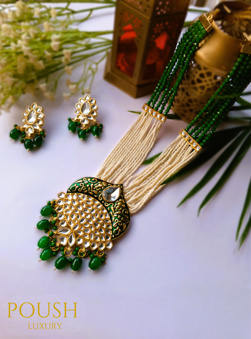 POUSH LUXURY Kundan long Anar Green Rani Haar