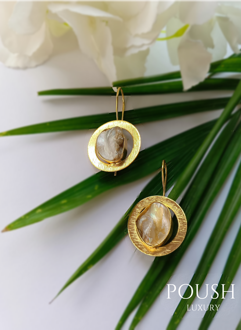 POUSH LUXURY Mother of Pearl Brass Ring Statement Earrings