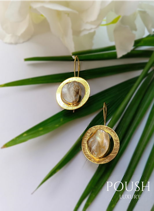 POUSH LUXURY Mother of Pearl Brass Ring Statement Earrings