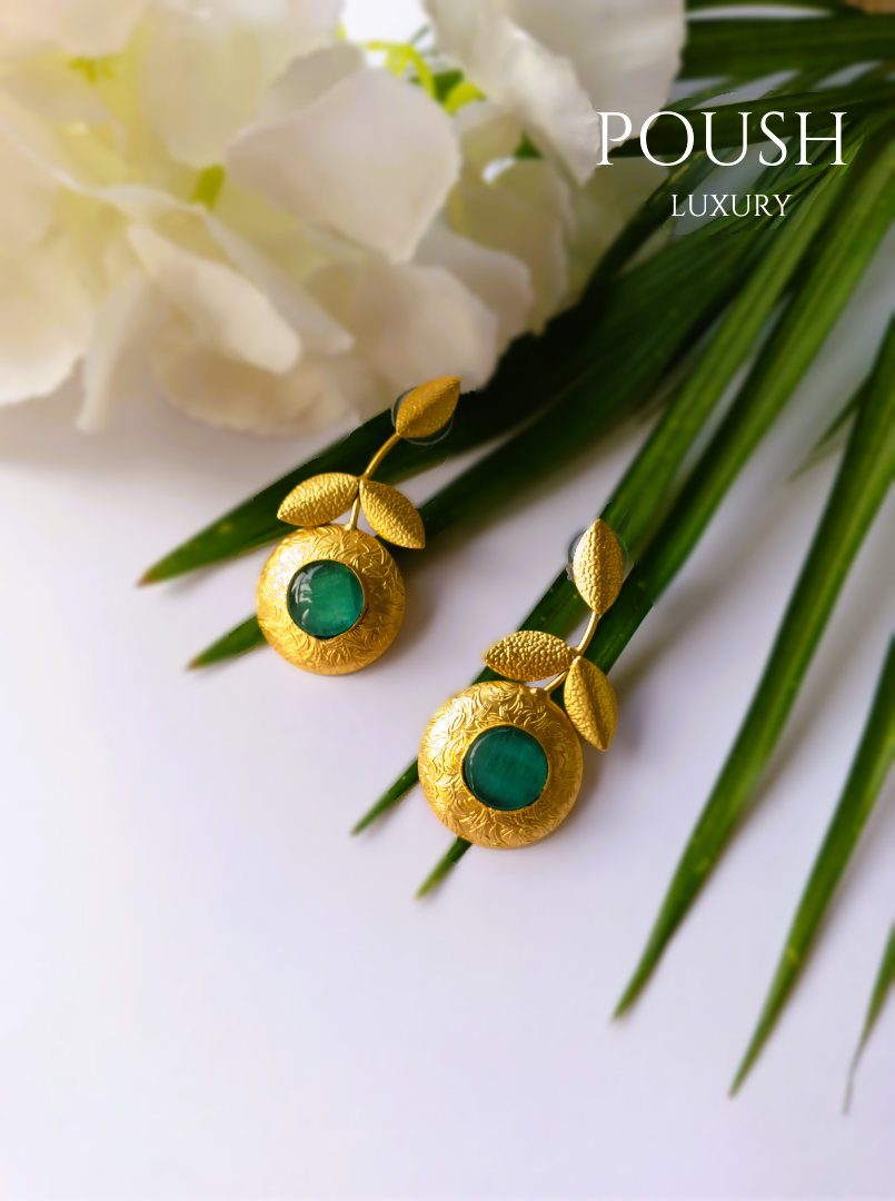 POUSH LUXURY Brass Firozi Plum Statement Earrings