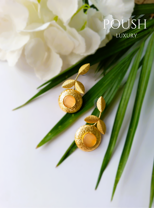 POUSH LUXURY Brass Yellow Plum Statement Earrings