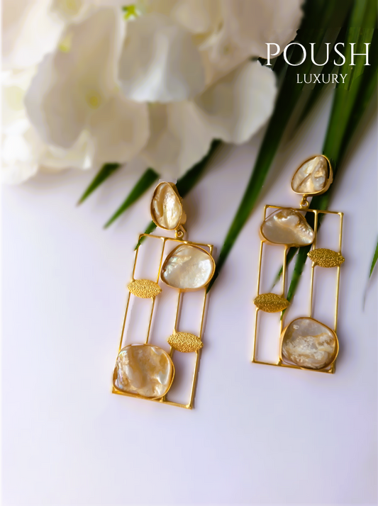 POUSH LUXURY Mother of Pearl Brass Party Statement Earrings